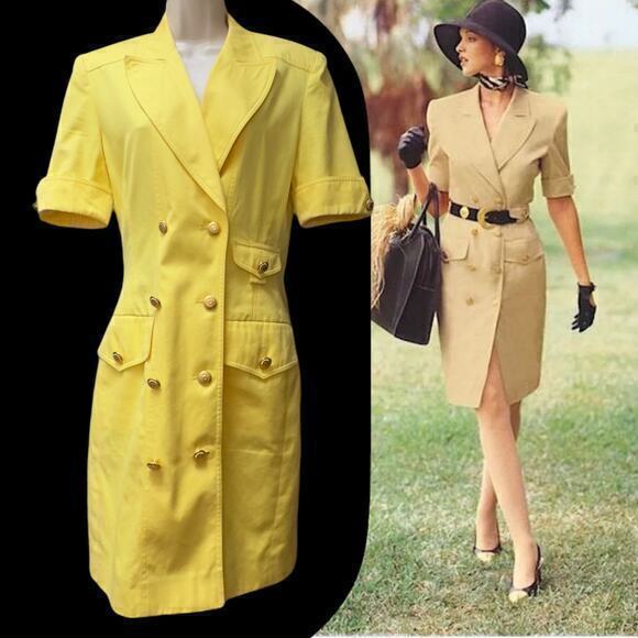 Vintage 1990's ESCADA Yellow Double-Breasted Gold-Button Blazer Dress Heathers